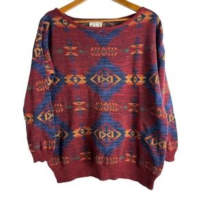 Ralph Lauren Denim & Suppy Medium Red Geometric Aztec Pullover Cotton Sweater